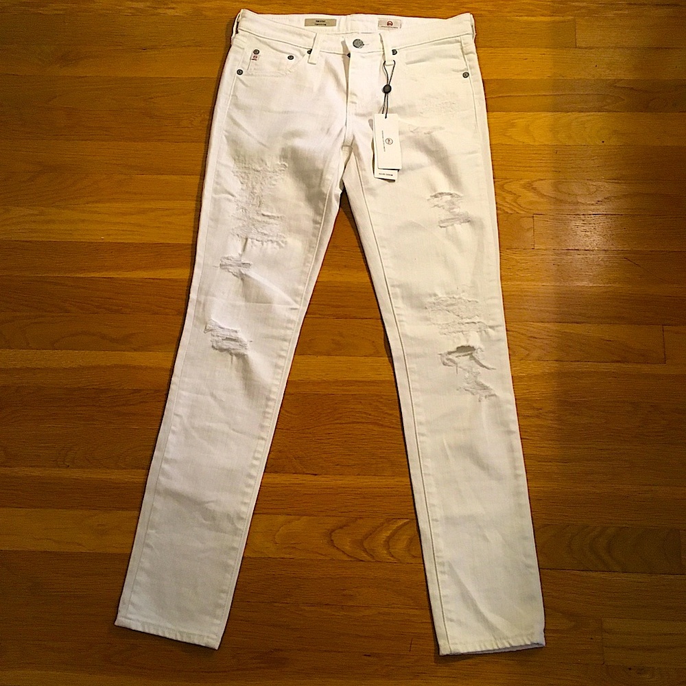 NWT AG Andriano Goldschmied Distressed White Jeans